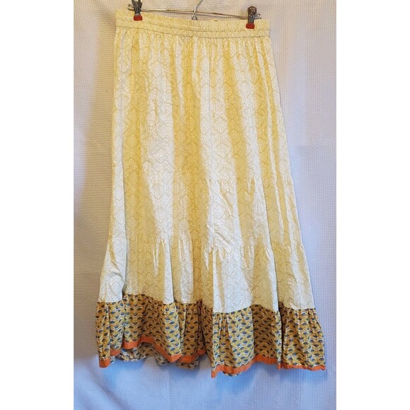 Womes Tiered Maxi Skirt Yellow Damask Peasant Summer - Picture 2 of 12